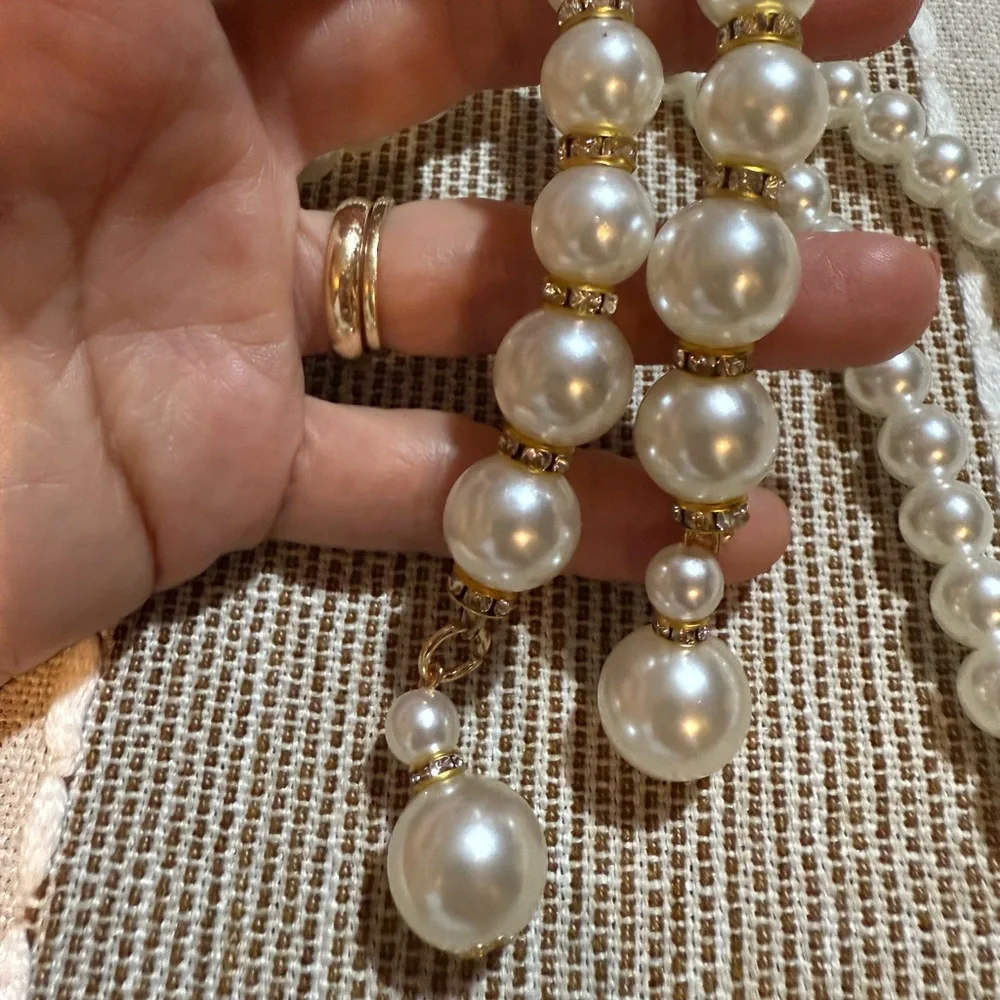 Pearl Waist Chain for Women Adjustable Pearl Belt 44”